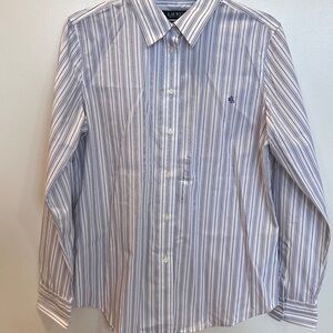 NWT Lauren Ralph Lauren Women's Dress Shirt, Size L – Purple Stripe, 100% Cotton